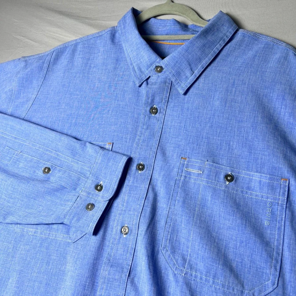 Orvis Mens XXL Blue Long Sleeve Button Down Utility Fishing Hiking Shirt